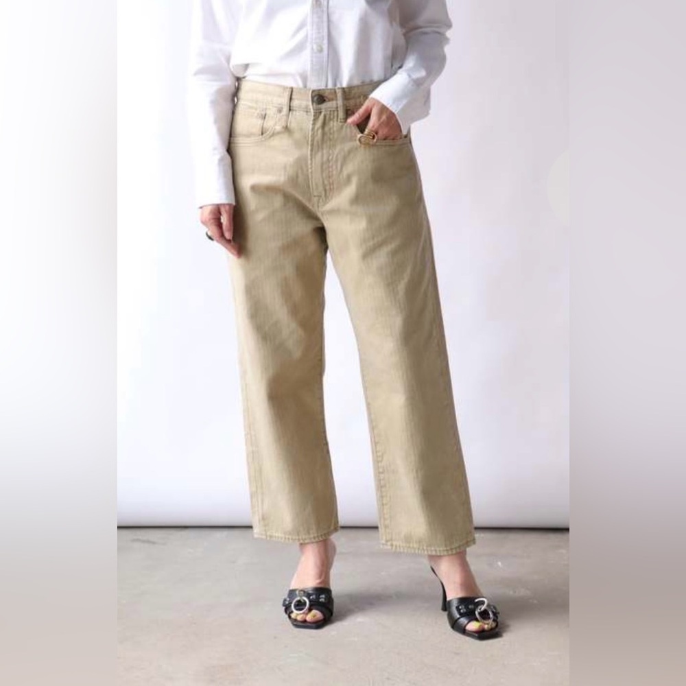 R13 X-Boyfriend Jean in Khaki Herringbone Twill. Size 25